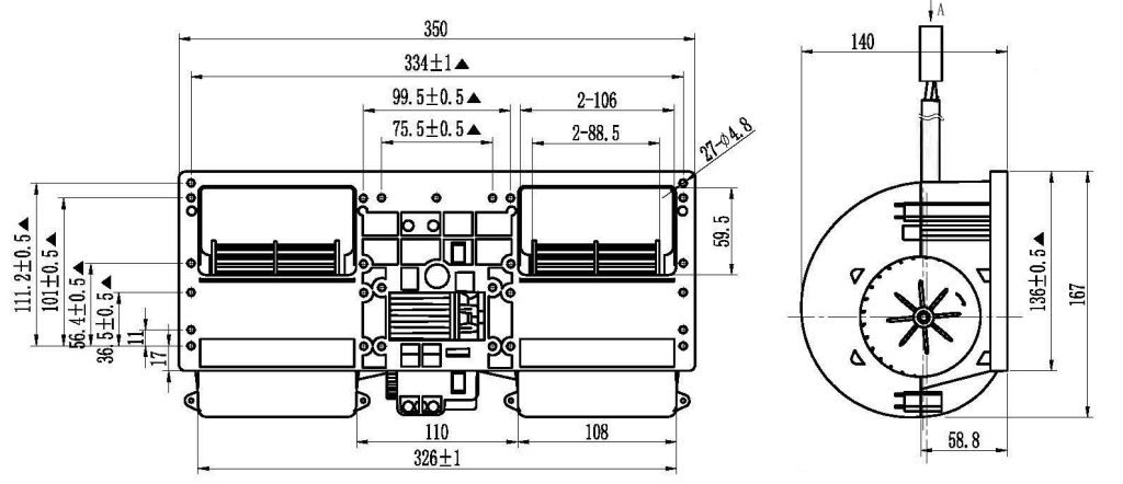 WSZHF358-1 24V dc brushless double radial blower fan
